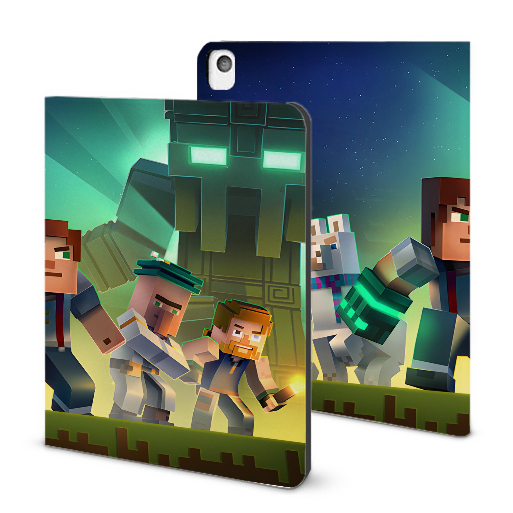 （画像用） マインクラフト ブロックの世界 Minecraft MC Block world IPadケース ペンホルダー付き ブックスタイルデザイン